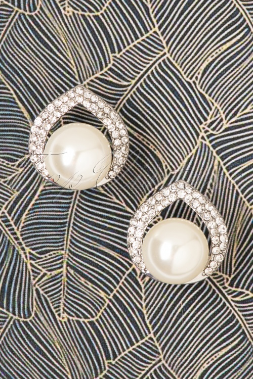 Darling Divine - Gracie Big Pearl Earrings Années 50 en Argenté