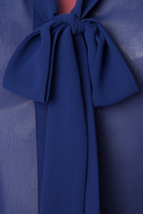 Dolly and Dotty - 50s Margaret Chiffon Bow Blouse in Royal Blue 3