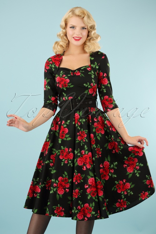 Bunny - 50s Eternity Roses Swing Dress in Black and Red