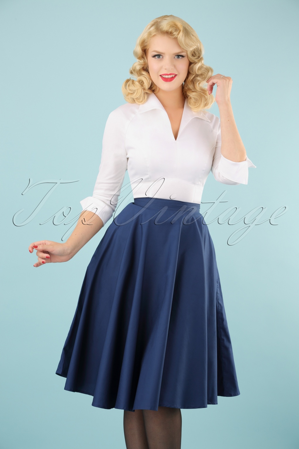 paula swing skirt années 50 en bleu marine