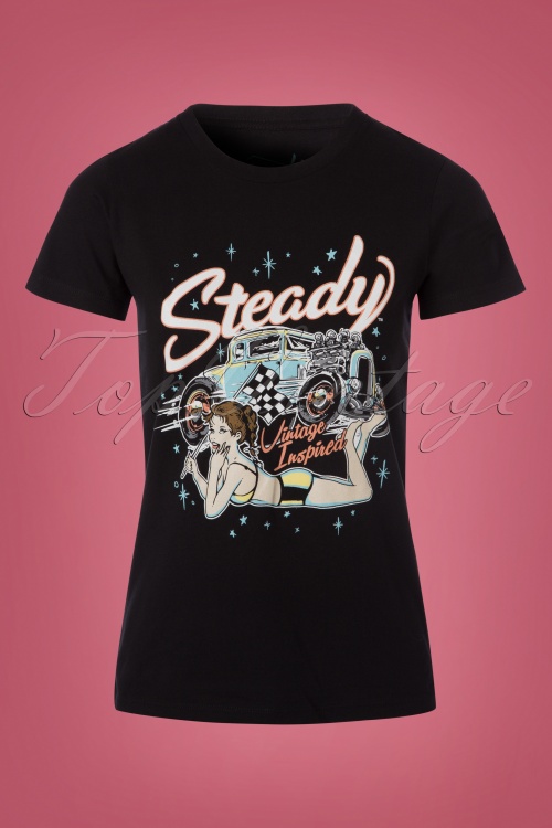 Steady Clothing - Final Lap T-Shirt Années 50 en Noir