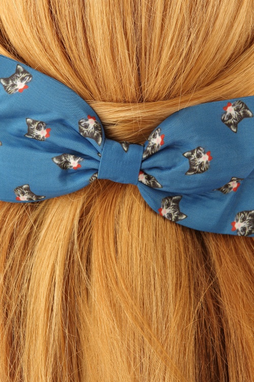 Lindy Bop -  50s Cat Hair Bow in Teal 2
