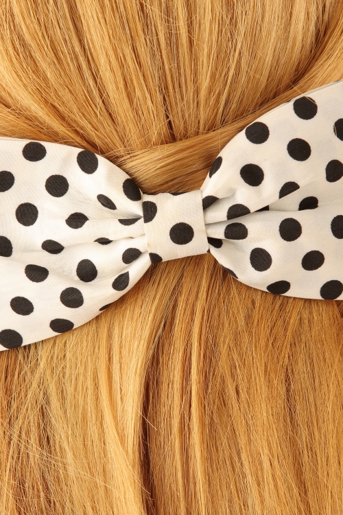 Lindy Bop -  50s Polka Dot Hair Bow in White 2