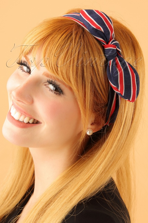 Vixen -  50s Striped Headband in Navy and Red