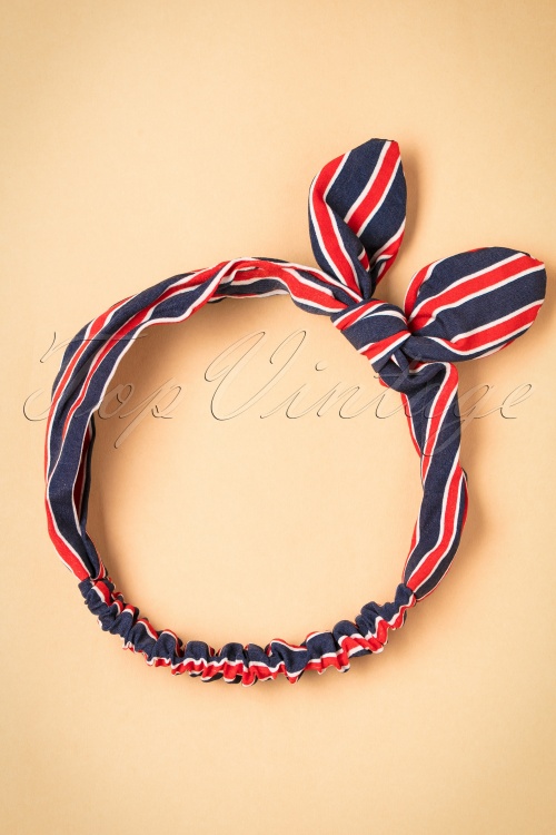 Vixen -  50s Striped Headband in Navy and Red 2