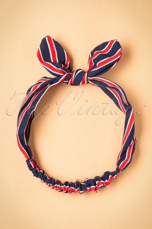 Vixen -  50s Striped Headband in Navy and Red 5
