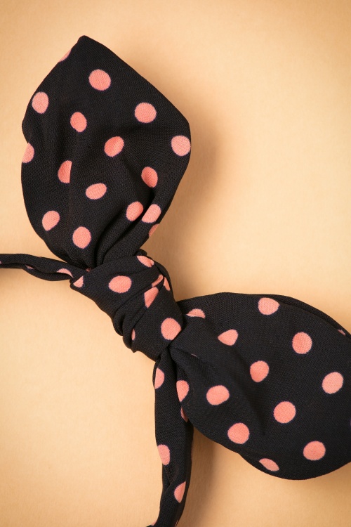 Vixen - Bow roze polkadot hoofdband in zwart 4