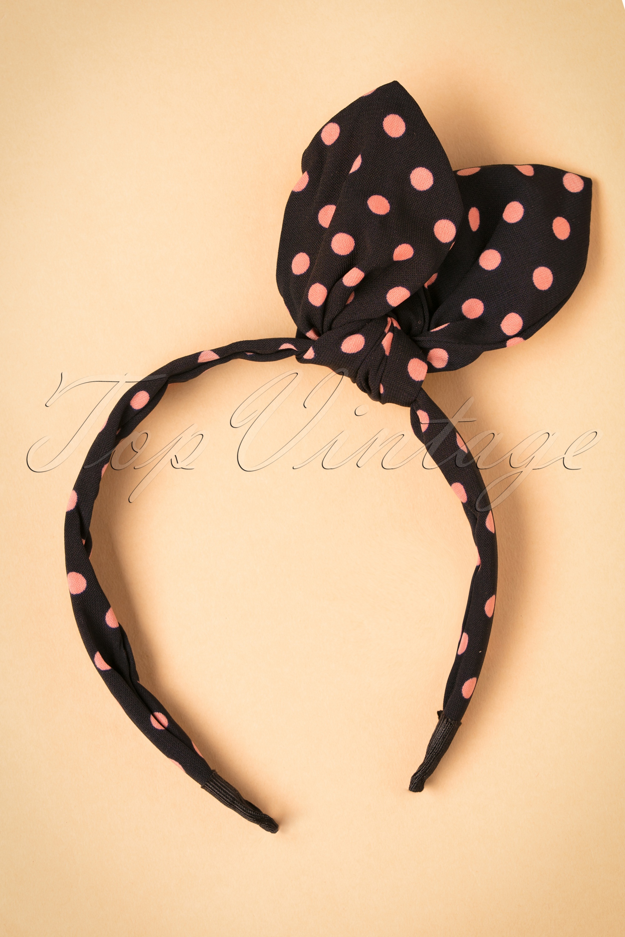 Vixen - Bow roze polkadot hoofdband in zwart 3