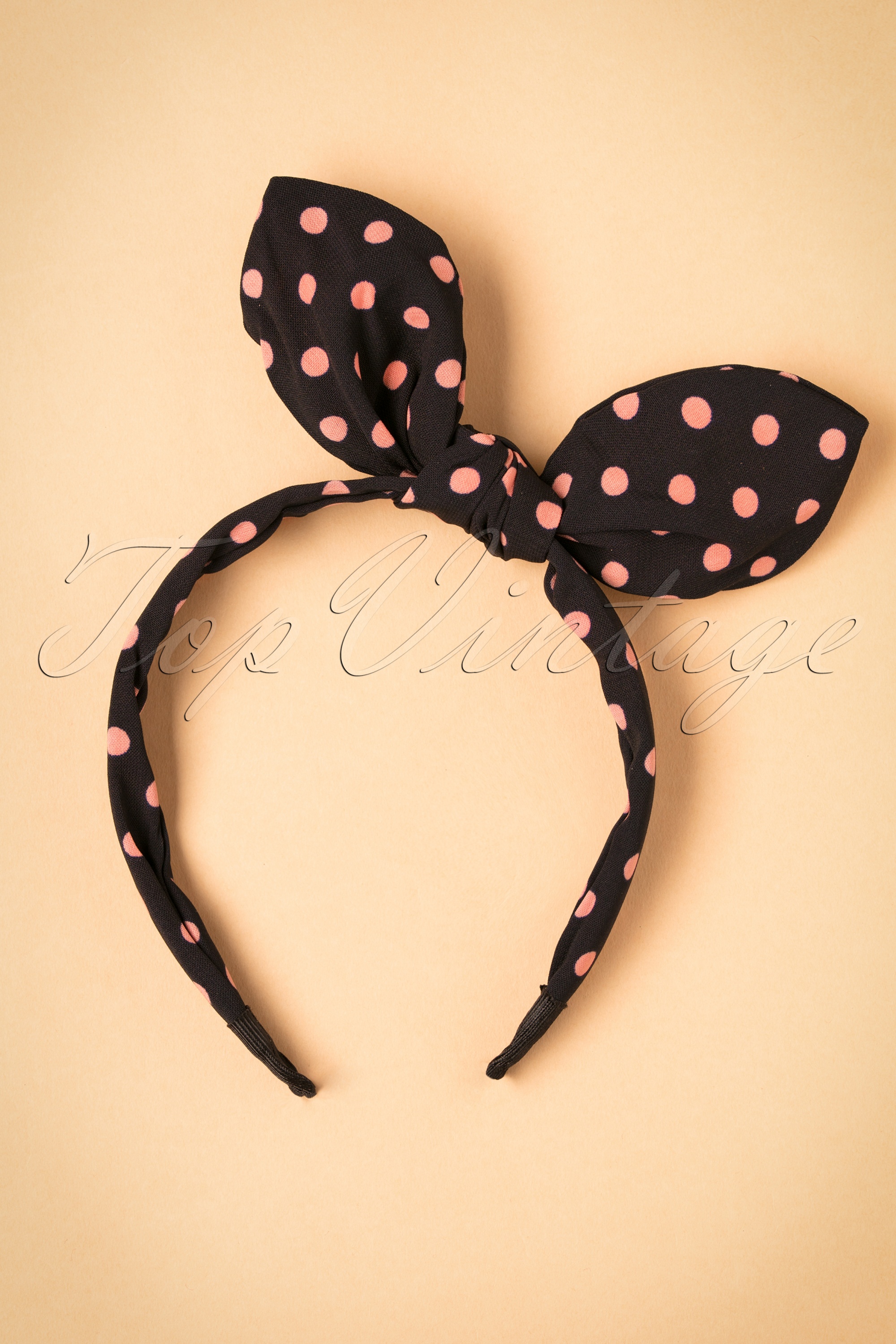 Vixen - Bow roze polkadot hoofdband in zwart 5