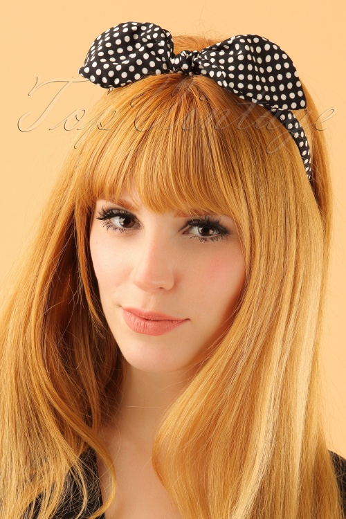 Vixen -  50s Bow Polkadot Head Band in Black