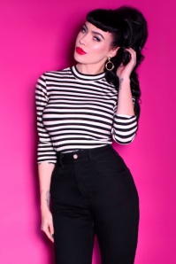 Vixen by Micheline Pitt - 50s Bad Girl Top in Black and White Stripes 3
