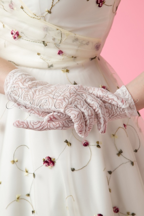 Juliette's Romance - Rosy Romantic Gloves Années 50 en Dentelle Blanche
