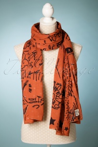 Birds on the Run - Cute Cat Drawing Scarf Années 70 en Rouille 3