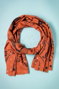 Birds on the Run - Cute Cat Drawing Scarf Années 70 en Rouille 4