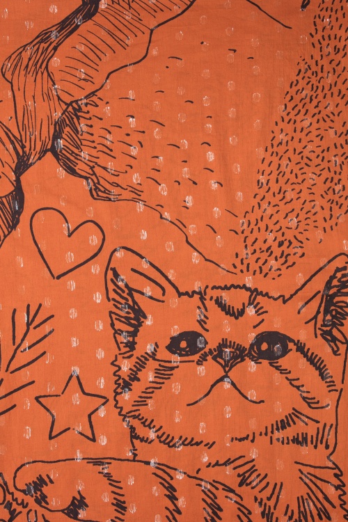 Birds on the Run - Cute Cat Drawing Scarf Années 70 en Rouille 2