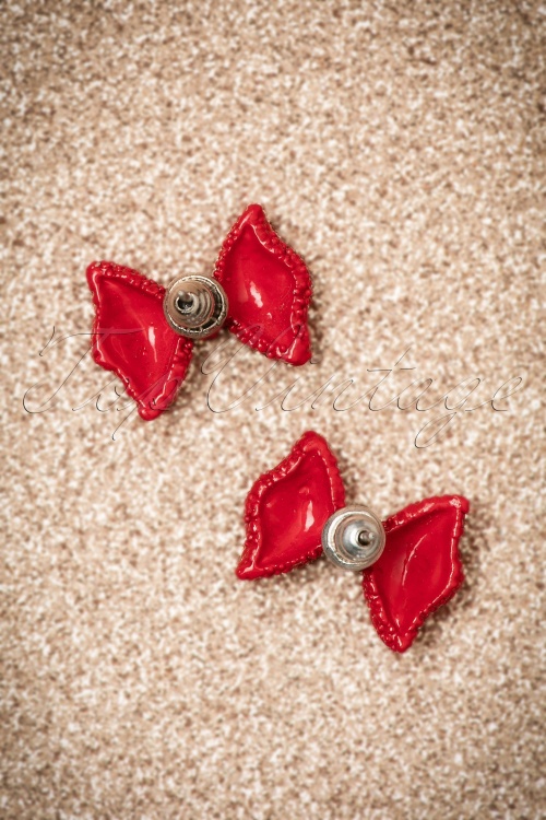 Collectif Clothing - Dorothy Diamante Bow Stud Earrings Années 50 en Rouge 3