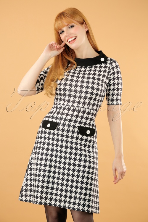 Lindy Bop - 60s Monica Houndstooth Dress in Black and White
