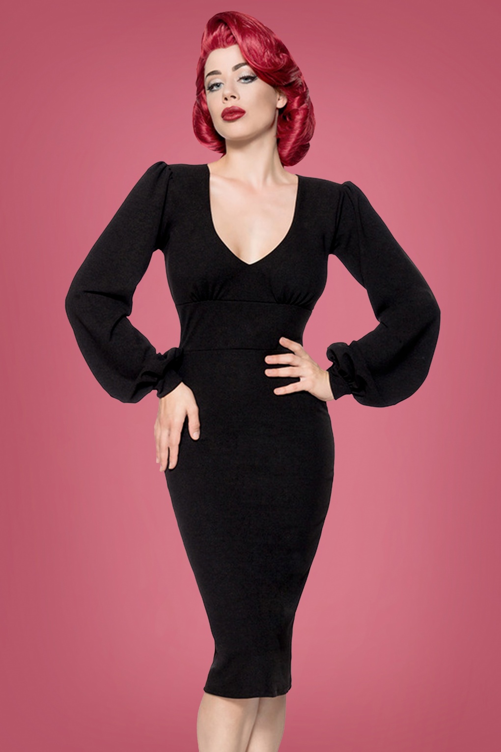 50s Bella Pencil Dress In Black 3255