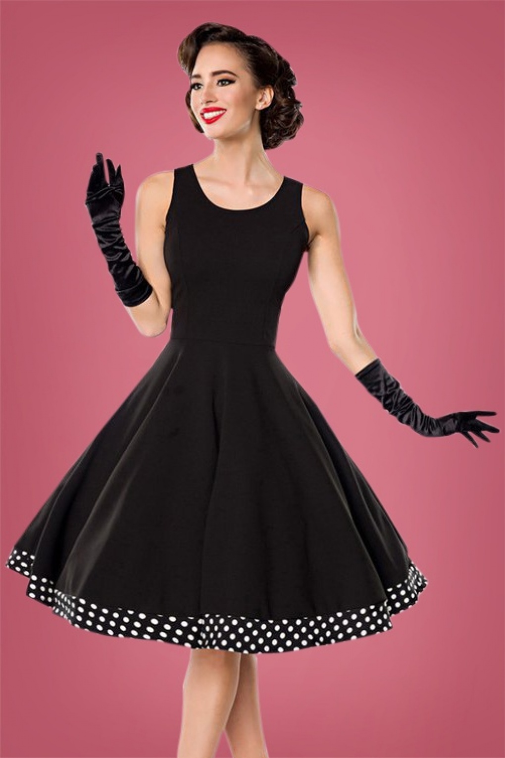 50s Lesly Polkadot Cape Swing Dress in Black