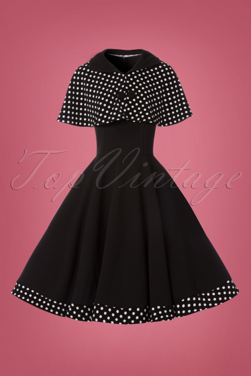 Belsira - 50s Lesly Polkadot Cape Swing Dress in Black 4