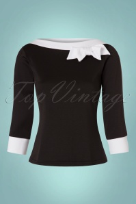 Steady Clothing - TopVintage Exclusive ~ 50s Bianca Bow Boatneck Top in Black 2