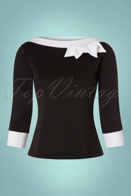 Steady Clothing - TopVintage Exclusief ~ Bianca Bow Boothals Top in Zwart 2