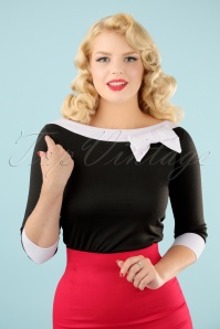 Steady Clothing - TopVintage Exclusief ~ Bianca Bow Boothals Top in Zwart