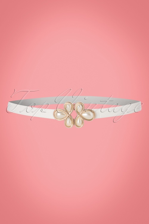 Vixen - 20s Pearl Clasp Waist Belt in White