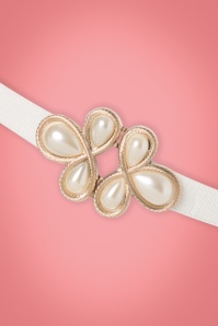 Vixen - 20s Pearl Clasp Waist Belt in White 2