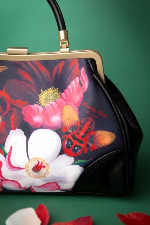 Woody Ellen - Glorious Floral Retro Handbag Années 50 en Noir 4