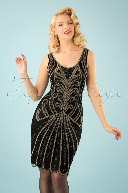GatsbyLady - 20s Francesca Flapper Dress in Black and Gold