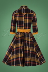 Miss Candyfloss - TopVintage Exclusive ~ Tatiana Dora Swing-Kleid mit Schottenmuster in Gelb und Marineblau 7