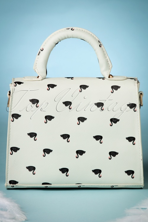 Lindy Bop - 50s Bessa Black Swans Handbag in Cream 6