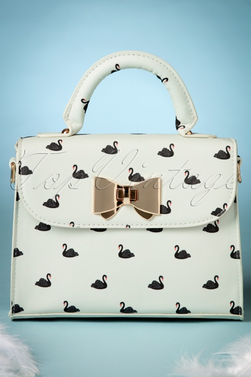 Lindy Bop - 50s Bessa Black Swans Handbag in Cream