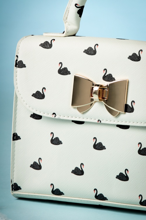 Lindy Bop - 50s Bessa Black Swans Handbag in Cream 2