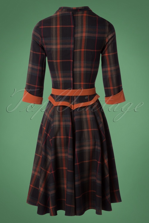 Miss Candyfloss - 50s Brianna Tartan Swing Dress in Navy and Rust 4