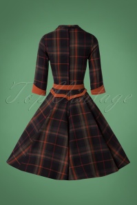 Miss Candyfloss - 50s Brianna Tartan Swing Dress in Navy and Rust 5