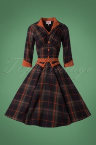 Miss Candyfloss - 50s Brianna Tartan Swing Dress in Navy and Rust 2