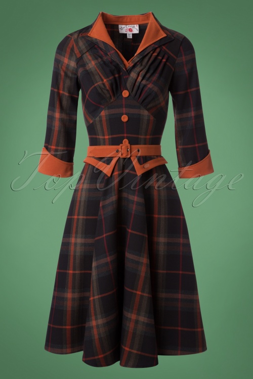 Miss Candyfloss - 50s Brianna Tartan Swing Dress in Navy and Rust