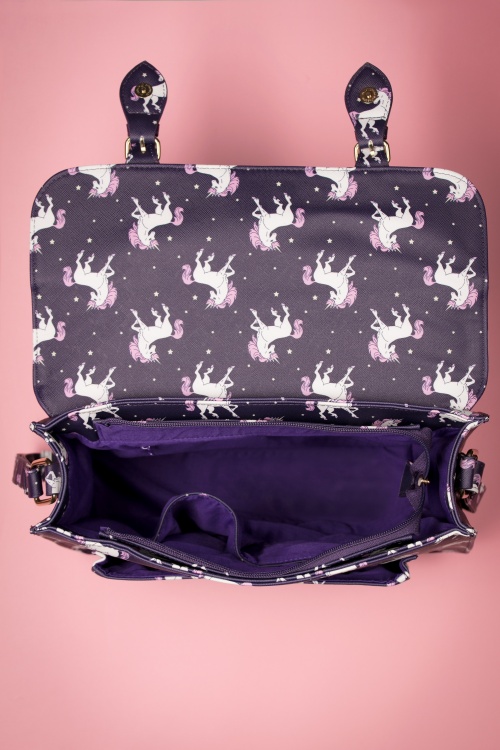 Lindy Bop - 50s Satty Unicorns Satchel Bag in Purple 4