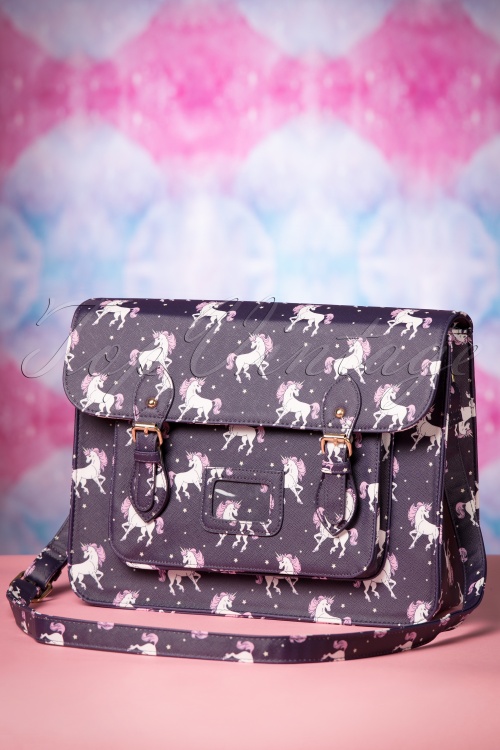 Lindy Bop - 50s Satty Unicorns Satchel Bag in Purple