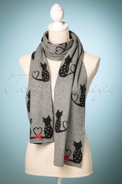 Alice - 60s Love Cats Jaquard Scarf in Grey