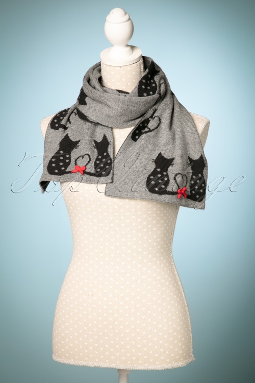 Alice - 60s Love Cats Jaquard Scarf in Grey 5