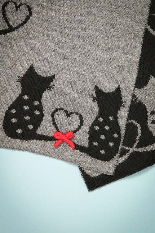 Alice - 60s Love Cats Jaquard Scarf in Grey 2