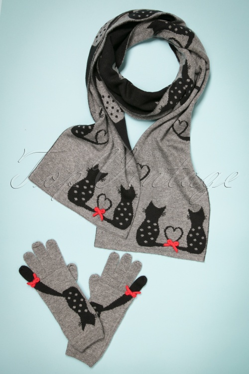 Alice - 60s Love Cats Jaquard Scarf in Grey 6