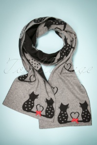 Alice - 60s Love Cats Jaquard Scarf in Grey 3
