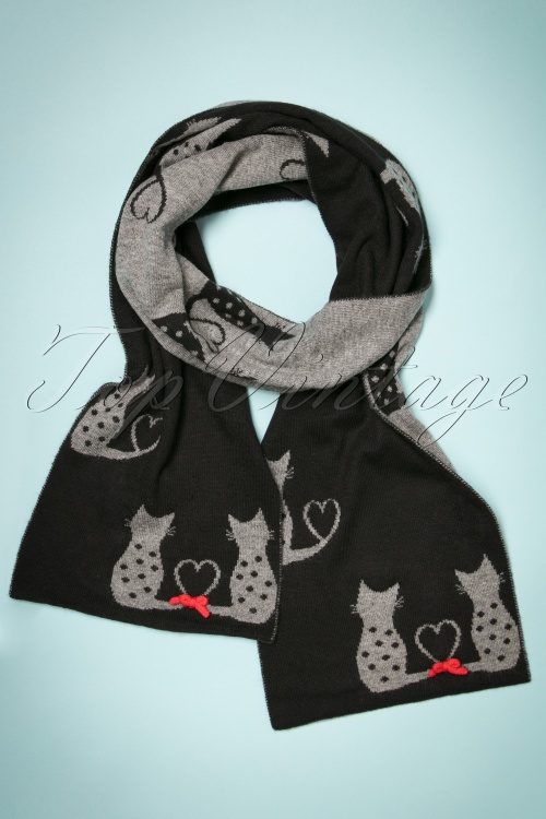 Alice - Love Cats jacquard sjaal in zwart 5