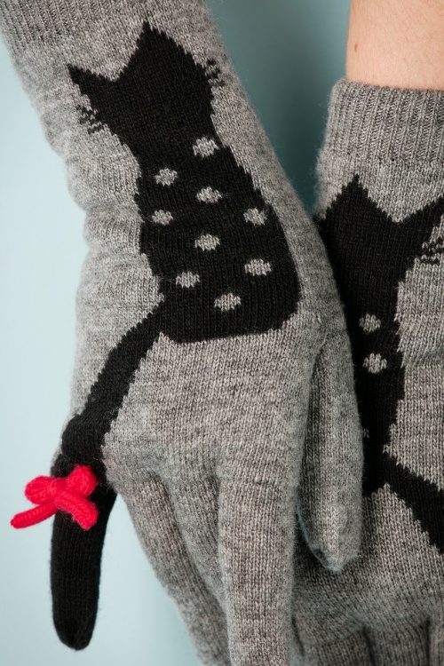 Alice - 60s Love Cats Jaquard Gloves in Grey 3