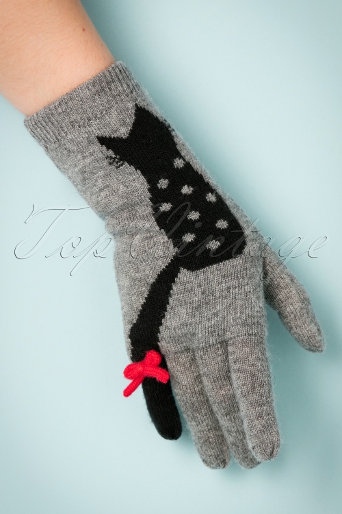 Alice - 60s Love Cats Jaquard Gloves in Grey 2