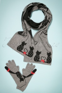 Alice - 60s Love Cats Jaquard Gloves in Grey 4